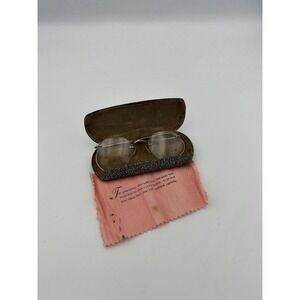 Antique Rimless Spectacles w Case & Cloth Geo WL Spencer Optometrist Wichita TX
